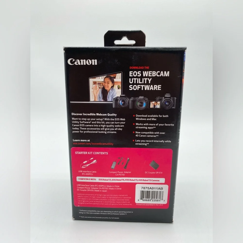 NEW: Canon EOS Webcam Accessories Starter Kit for EOS Rebel T7 T6 T5 T3 7875A011